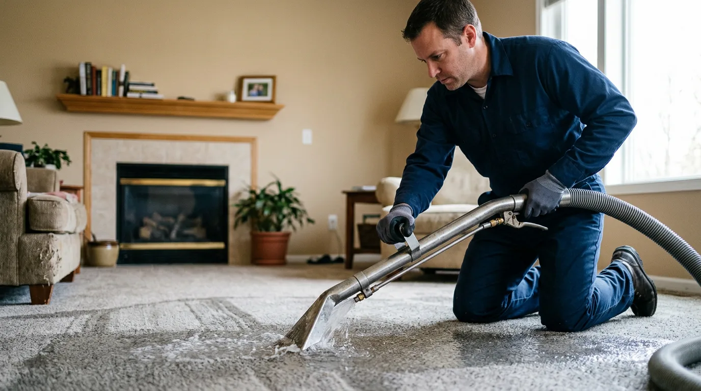 Water damage restoration technician working near South Wales, NY